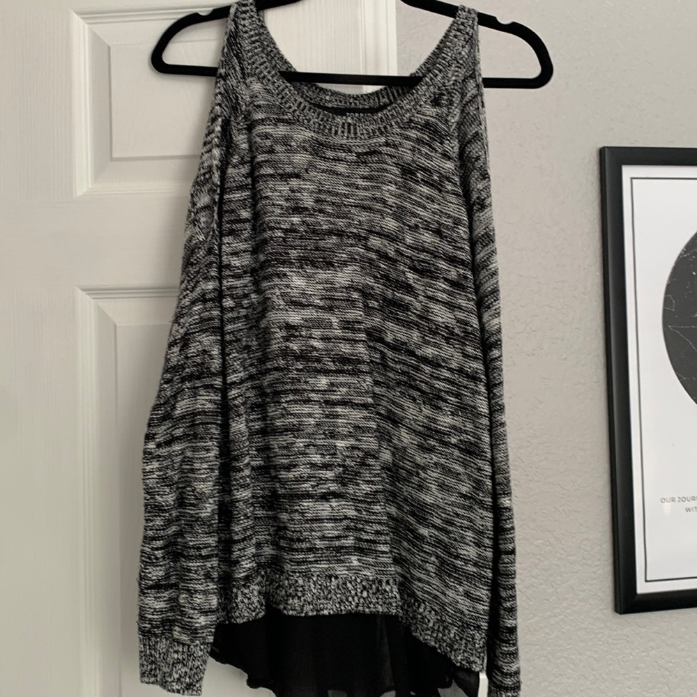 Black and white off the shoulder sweater